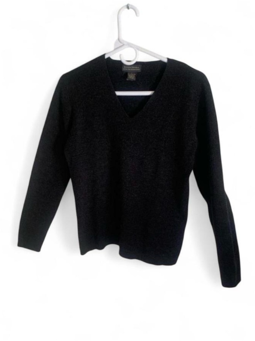 Banana Republic black merino wool sweater v neck Size L minimalist academia chic
